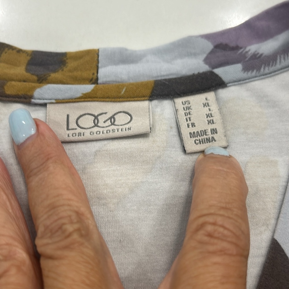 LOGO‎ by Lori Goldstein Button Front Knit Cardigan.Chiffon Mustard Trim L (908) - Picture 9 of 16